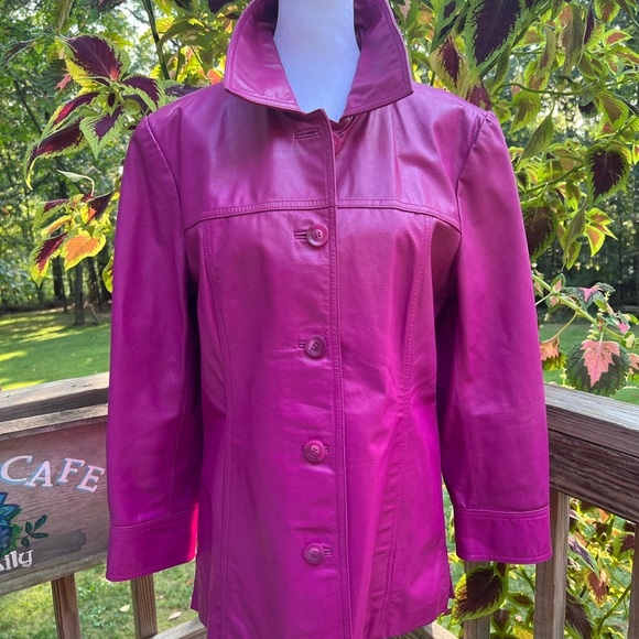 Bernardo Raspberry Parade Genuine Leather Jacket, Slant Pockets, EC, 😘 - Picture 4 of 6